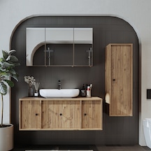 Oval Lavabolu Mat Mdf 120 Cm Çekmeceli Banyo Dolabı + Aynalı Üst Atlantik Çam