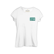 Squid Game - 218 Göğüs Logo Beyaz Bayan Tshirt