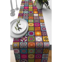 Çok Renkli Çini Desen Premium Masa Örtüsü Runner Rnr109n11