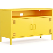 Pera Tv Ünitesi, Tv Dolabı,2 Kapaklı, Açık Raflı 100,50 X 40 X 64,50 Cm Ral 1018 Sarı