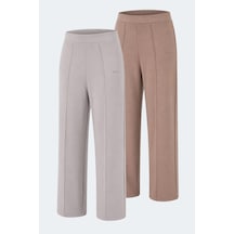 Slazenger Valentıno 2 Li Set Kadın Bol Paça Eşofman Altı Taş Gri - Vizon