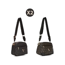 Newish Polo Kadın Monogram Desenli Uzun Askılı Çapraz Omuz Çantası 2 Adet - New361 Siyah - Kahve