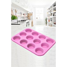 Muffin Kalıbı 12'li Kek Kurabiye Cupcake Muffin Kalıbı Fırın Kapsül Tepsisi Granit Kaplama Pembe