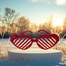 Vıp Christmas Party Glasses Kalpli Kırmızı Parti Gözlüğü Panjur Gözlük Kırmızı Yılbaşı Parti Gözlüğü