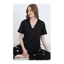 Elitol Desenli Milan Örme Kısa Kol Kadın Düğmeli Pijama Takımı Desenli-5