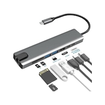 Usb Type-c Hub Dönüştürücü Çevirici Çoklayıcı Usb Hdmı Micro Sd 8 Girişli