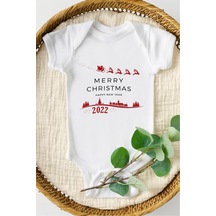 Hediyenza Merry Christmas Özel Tasarım Bebek Zıbın Pamuklu Çıtçıtlı Body Beyaz