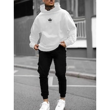 Vip Eşofman Takımı Beyaz Sweatshirt Siyah Jogger - Baskılı Oversize Şardonlu Kapüşonlu Beyaz Siyah Vip Eşofman Takımı Beyaz Sweatshirt Siyah Jogger - Baskılı Oversize Şardonlu Kapüşonlu Beyaz Siyah