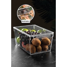 Kapaklı Buzdolabı Düzenleyici Buzdolabı Içi Düzenleyici Organizer 14 X 32,5 X 20 Cm Şeffaf