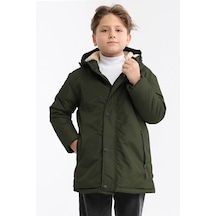 D1fference İçi Kürklü Kapüşonlu Cepli Erkek Çocuk Kışlık Parka Mont Haki
