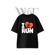 Thewert Runner Heart Tasarım Baskılı Ünisex Siyah Oversize T-shirt