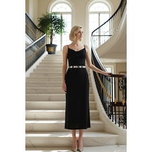 Benerly Kadın Asimetrik Yaka Kolsuz Bodycon Kalıp Maxi Örme Elbise Modern Siyah