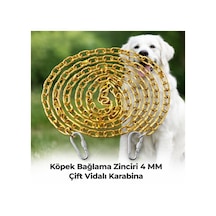 15 Metre Sarı Köpek Bağlama Zinciri 4 Mm Gezdirme 2 Vidalı Karabina Çelik Dayanıklı Sarı