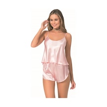 Primoda Willike Somon Saten Babydoll Şort Takımı Somon