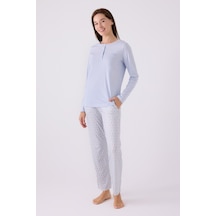 Pierre Cardin 8888 Uzun Kol Kadın Pijama Takımı Mavi