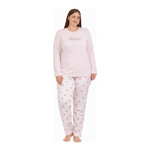 Pemilo Kadın 20755 Büyük Beden Uzun Kol Milan Pijama Takımı Pudra