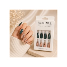 Zelüx - Yeşil Pembe Tonlu - 24 Adet Yapıştırma Tırnak Sanatı Seti Nail Art