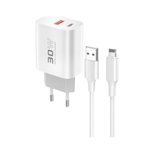 C89q 1 Adet 30w Type-c Ve 1 Adet 22.5w Usb Çıkışlı Ekstra Dl48 1m Usb To Lightning Kablolu Pd Şarj Cihazı - Beyaz