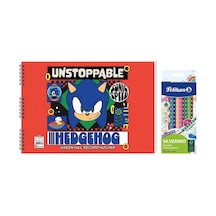 Sonic 25x35 Spiralli Resim Defteri - Pelikan Pastel Renkler 12'li Kuru Boya 2'li Set 2