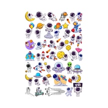 42 Adet Uzay Astronot Sticker Seti - Etiket Seti Scrapbook Bullet Journal Çok Renkli
