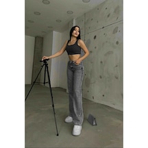 Woddi Antrasit Salaş Çnr Kadın Yüksek Bel Palazzo Jeans Likralı Esnek Kot Pantolon Yeni Hsn-2 Füme