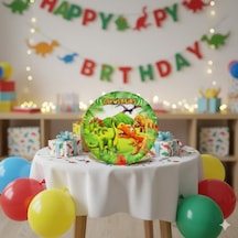 Sevimli Dinozor Temalı Karton Tabak - 23 Cm Parti Tabağı 8'li