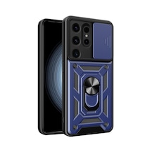 Samsung Galaxy  Uyumlu- S24 Ultra Kılıf Pars Lens Yüzüklü Silikon - Lacivert