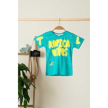 Tropical Baskılı Erkek Çocuk T-shirt - Turkuaz