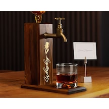 Bk Gift Aynalı Altın Kabartma Musluklu Doğal Ceviz Ahşap Viski Standı, Home Bar, İçecek Dispenseri, Ahşap İçecek Çeşmesi-4