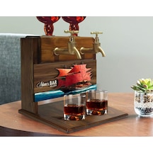 Bk Gift Kişiye Özel Kabartma Gemi Tasarımlı Çift Musluklu Doğal Ahşap İçki Standı-12, İçki Standı, Doğum Günü Hediyesi, Ev Hediyesi, Erkek Hediye Bitm