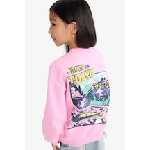 Defacto Kız Çocuk Oversize Geniş Kalıp Bisiklet Yaka Sırt Baskılı İçi Yumuşak Tüylü Sweatshirt E6781a825wnpn666 Pembe