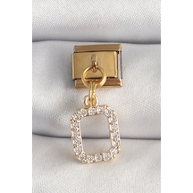 Mey İthalat 316l Çelik Gold Renk Sallantı Kare Zirkon Taşlı Nomination Charm Çok Renkli