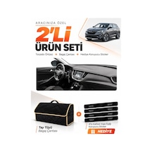 Opel Grandland X 2017-2020 Uyumlu Torpido Örtüsü + Tay Tüyü Bagaj Çantası + Sticker - Siyah Bej