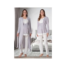 Effortt Dvina Lohusa Hamile Sabahlıklı Uzun Kollu Puantiyeli Pijama Takımı - Gri Gri