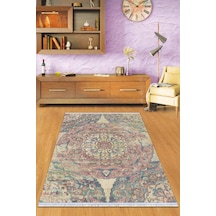 Pembe Vintage Dokuma Pamuk Tabanlı Kaymaz Kilim Klm334n11