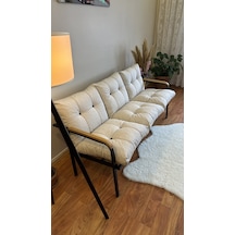Modern Style Home Modern Avcılar Balkon, Bahçe, Cafe - Metal Kanepe Koltuk Takımı 3 Lü Krem Modernk039 Krem