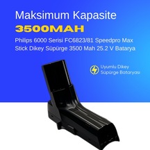 Philips 6000 Serisi Fc6823/81 Speedpro Max Stick Dikey Süpürge 3500 Mah 25.2 V Batarya  Uyumlu Uzun Ömürlü, Maksimum Performans Pil