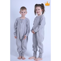 Babyhola 2-8 Yaş 1.5 Tog Kapitone Çocuk Uyku Tulumu Unisex Uzun Kollu Uyku Tulumu Gri