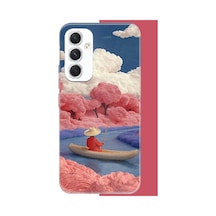 Samsung Galaxy A54 Uyumlu Kayık Ve Pembe Ağaç Baskılı Silikon Kılıf Renkli