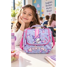 Kuromi Lila Termoslu Beslenme Çantası Çocuk Okul Yemek Çantası Günlük Kullanım 24x22x14 Cm Çok Renkli