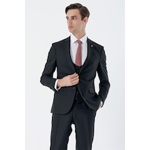 İmza Siyah Mono Yaka Çift Yırtmaç Yelekli 6 Drop Slim Fit Dar Kesim Basic Takım Elbise 1001240186-siyah Siyah