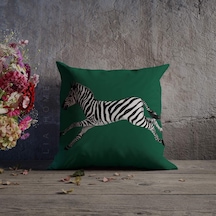 Zebra Desenli Yeşil Renk Çift Taraflı Dekoratif Kırlent Kılıfı - Çok Renkli