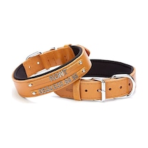 Doggie Konfor Deri Çift İsimlikli Boyun Tasması 3,5X52-60Cm Camel