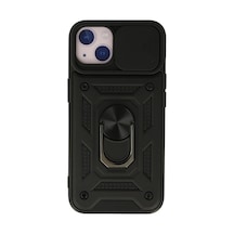 Apple İphone 13 Kılıf Pars Lens Yüzüklü Silikon - Siyah