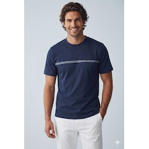 Jack & Jones Jcofusıon Chest Brand Tee Ss Crew Noos Logolu Erkek Uzay Mavi Tişört 12289936 Çok Renkli