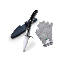 Shineyee Evde Kullanıma Uygun Ahşap Saplı Paslanmaz Çelik İstiridye Bıçağı - 60 Uç Açı, Kesici Eldivenli Kırmızı Sap + Xl Diğer