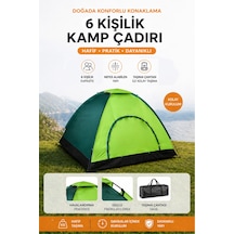 6 Kişilik Renkli Dayanıklı Kamp Çadırı 220x250x150 Yeşil