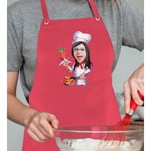 BK Gift Kişiye Özel Kadın Chef Karikatürlü Profesyonel Kırmızı Mu