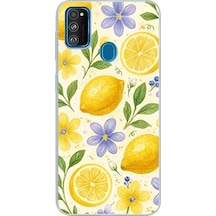 Samsung Galaxy M30s/m21 Uyumlu Sulu Boya Limon Ve Çiçek Desenli Baskılı Silikon Kılıf Renkli