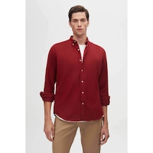 Ds Damat Regular Fit Bordo Düz Kışlık Gömlek 7HC02ORT13265 Kırmızı